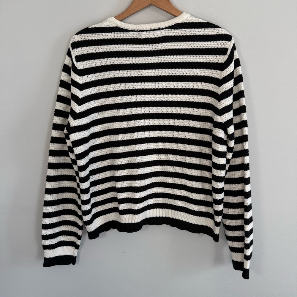 Striped Black and White Women's Cardigan Sweater w/ Gold Buttons, Size L - Picture 3 of 10